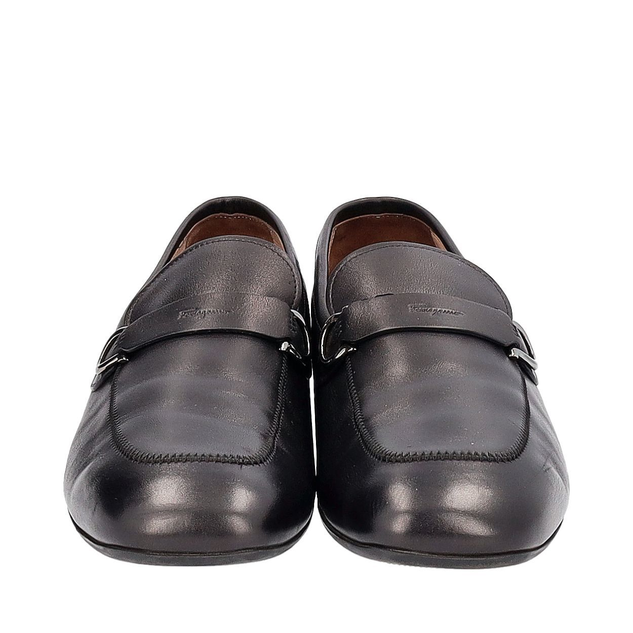 SALVATORE FERRAGAMO Leather Gancini Loafers Black | Luxity