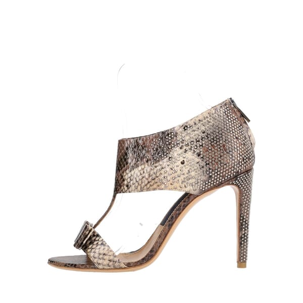Snake Embossed Bow Sandals Beige/Brown