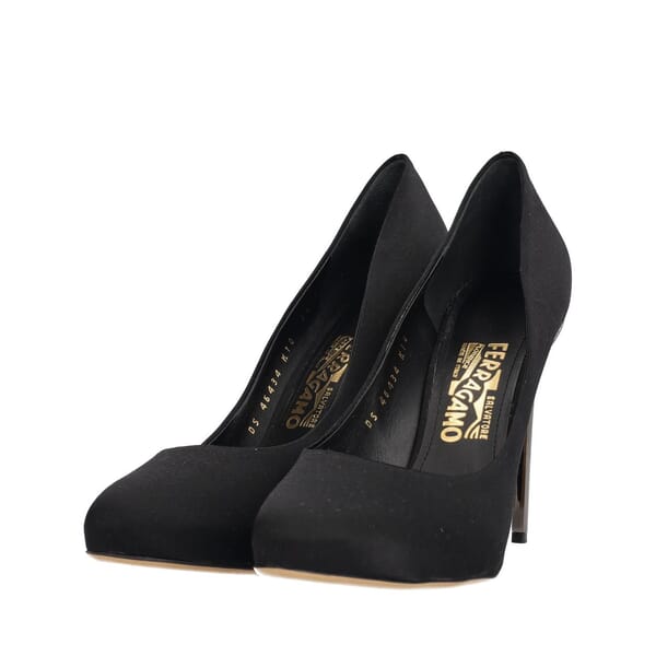 Satin Crystal Embellished Pumps Black