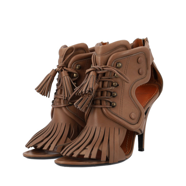 Leather Fringe Sandals Brown