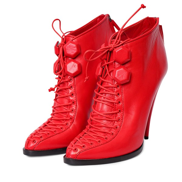 Leather Lace Up Ankle Boots Red