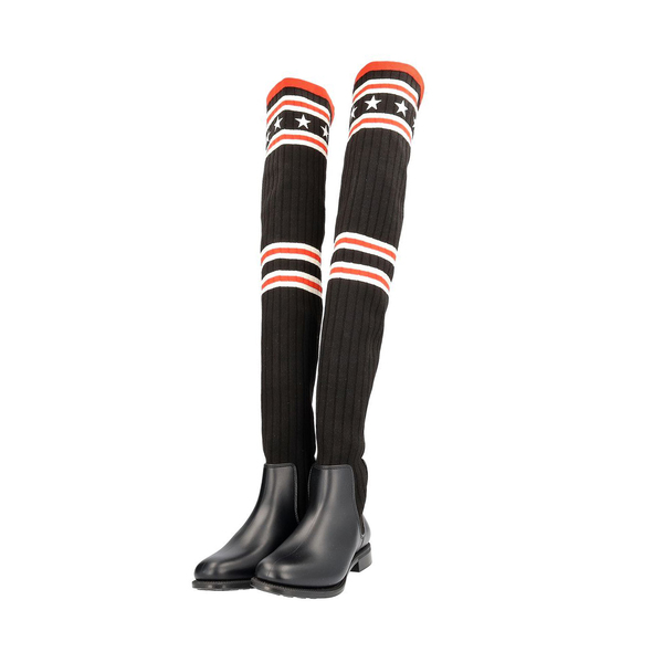 Knit/Rubber Storm Over The Knee Boots Black