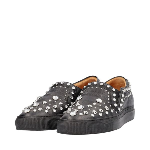 Leather Studded Slip-On Sneakers Black