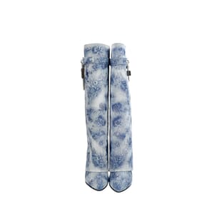 Denim Shark Lock Flower Embroidered Boots Blue/White, view 3