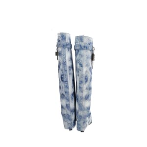 Denim Shark Lock Flower Embroidered Boots Blue/White, view 4