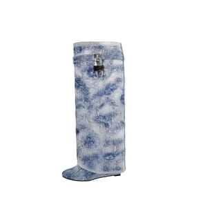 Denim Shark Lock Flower Embroidered Boots Blue/White, view 2
