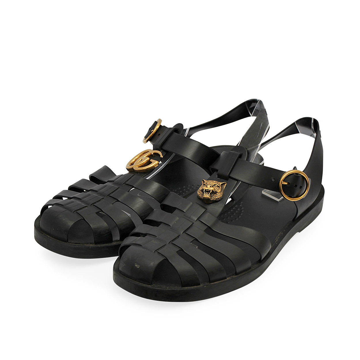 GUCCI Rubber Buckle Strap Sandals Black | Luxity