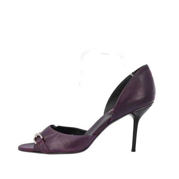 Leather Horsebit Peep Toe Pumps Purple