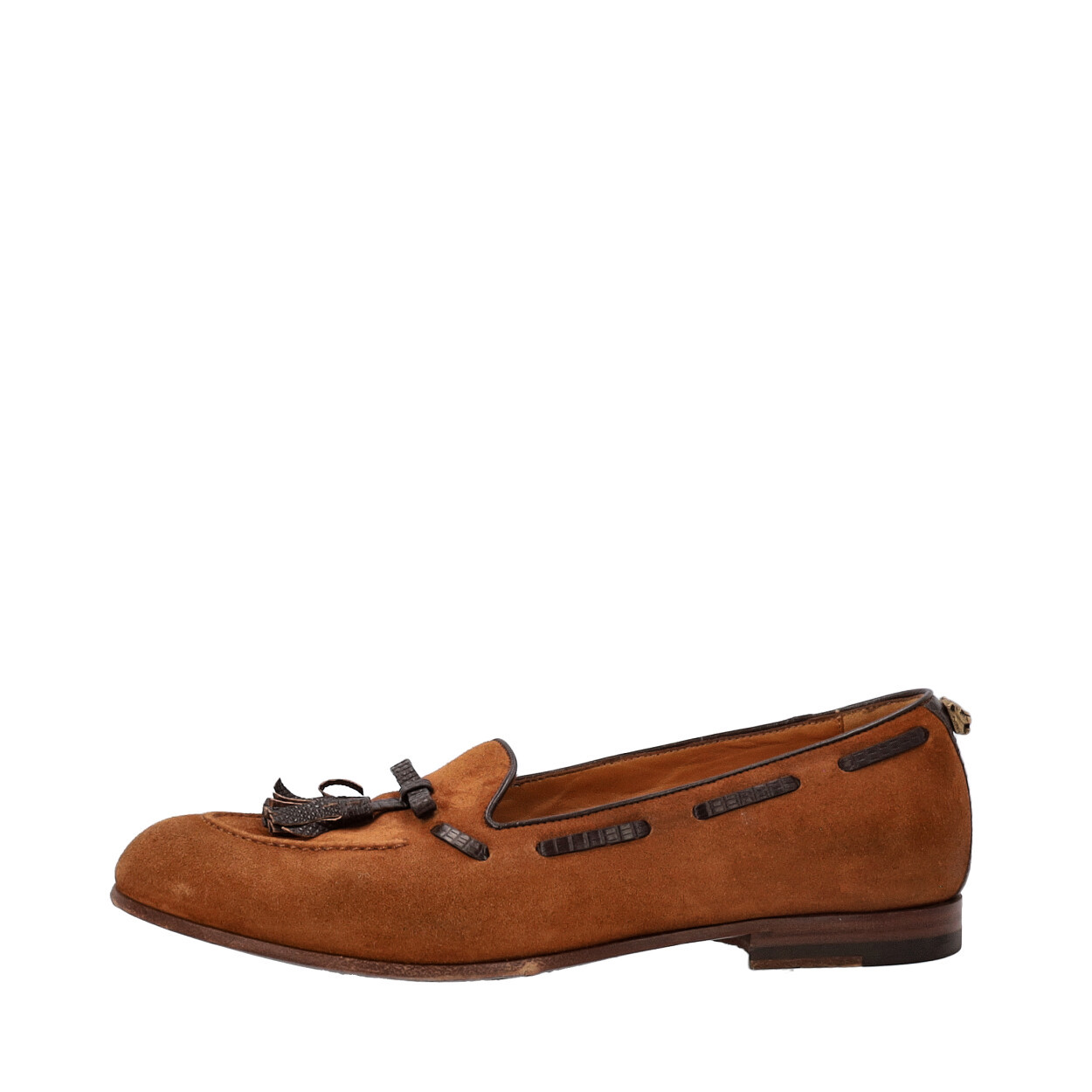 GUCCI Suede Lizard Tassel Loafers Brown | Luxity