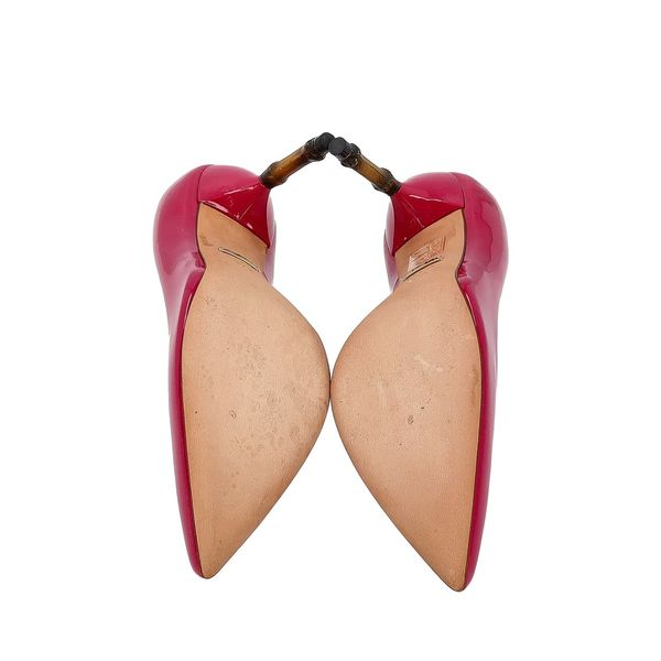 Patent Bamboo Heel Pumps Fuchsia
