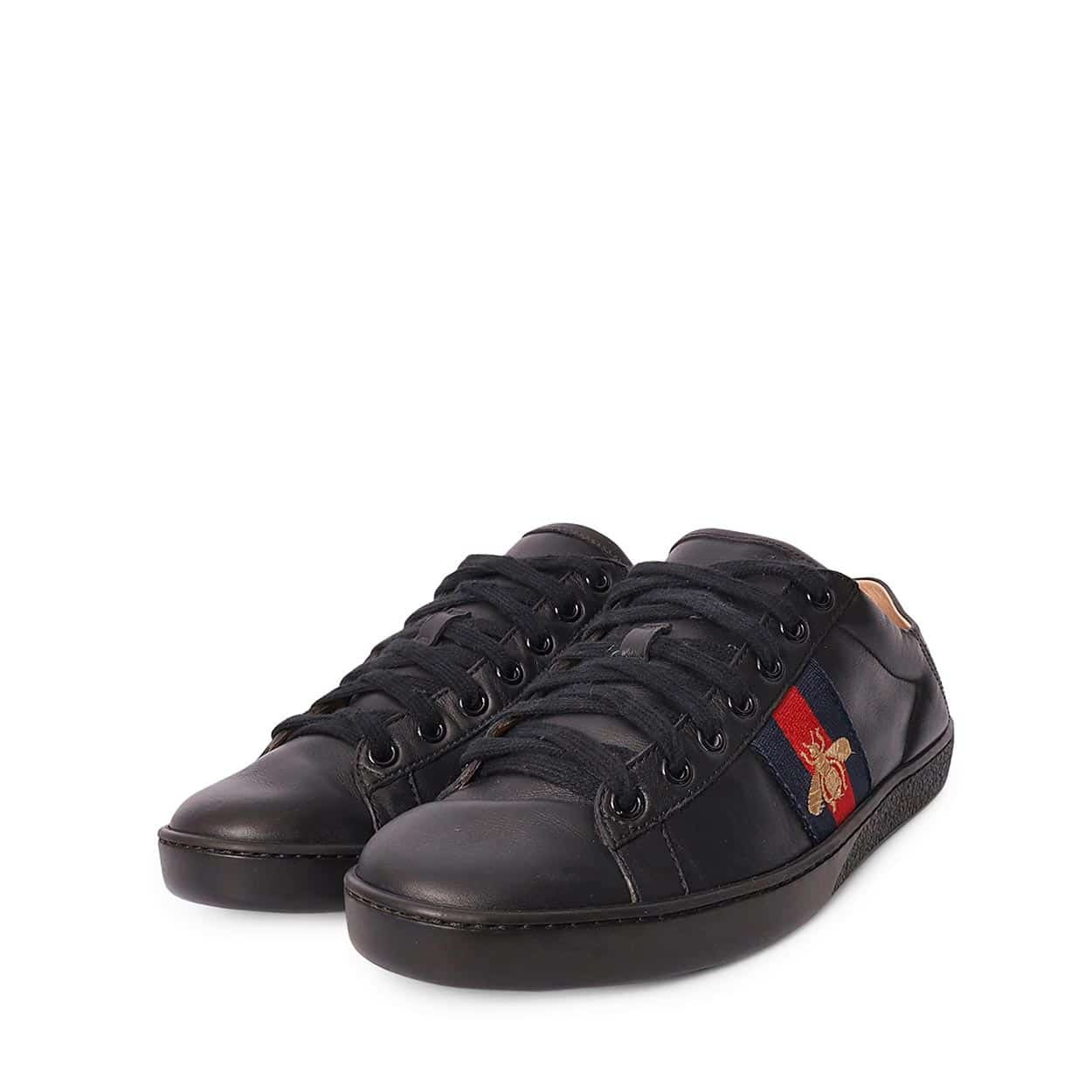 ace♡ GUCCI Leather Ace Bee Sneakers Black | Luxity
