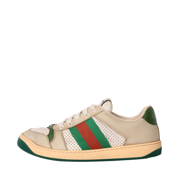 Leather Distressed Screener Sneakers Beige