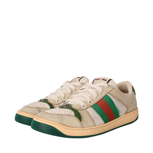 Leather Distressed Screener Sneakers Beige