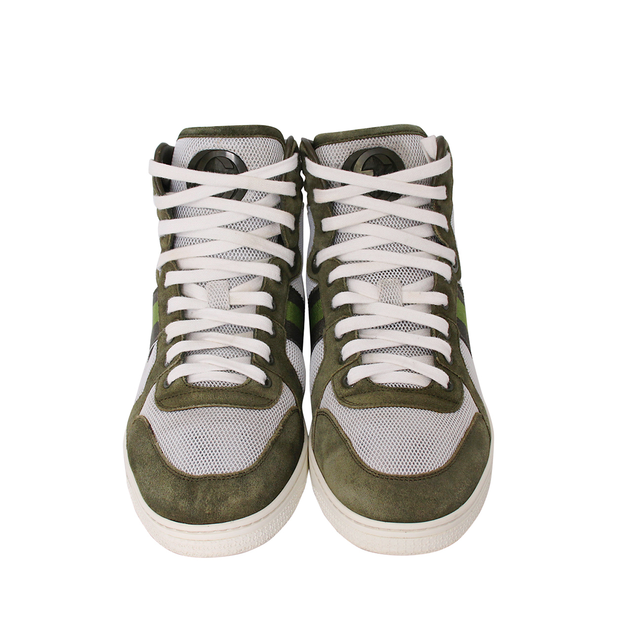 GUCCI Suede/Mesh Web High Top Sneakers Green/White | Luxity