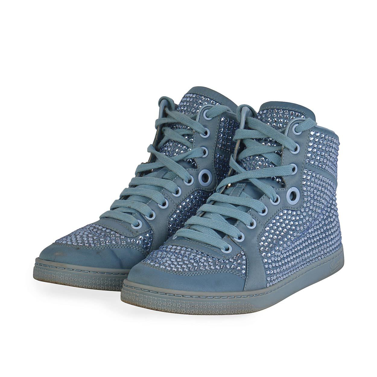 Gucci Blue Crystal Sneakers Gucci Sylvie Web Accent Crystal Embellishments Sneakers  main image 3