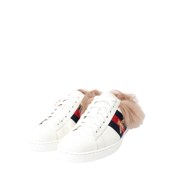 Leather/Fur Ace Bee Sneakers White