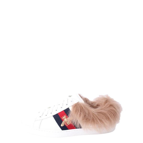 Leather/Fur Ace Bee Sneakers White