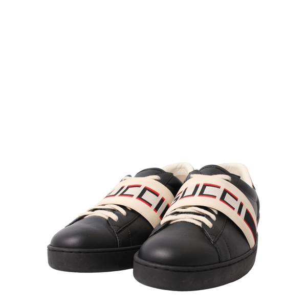 Leather Ace Stripe Sneakers Black
