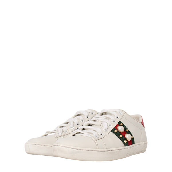 Leather Pearl/Studded Ace Sneakers White
