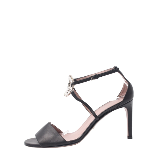 Leather Crystal Embellished GG Sandals Black