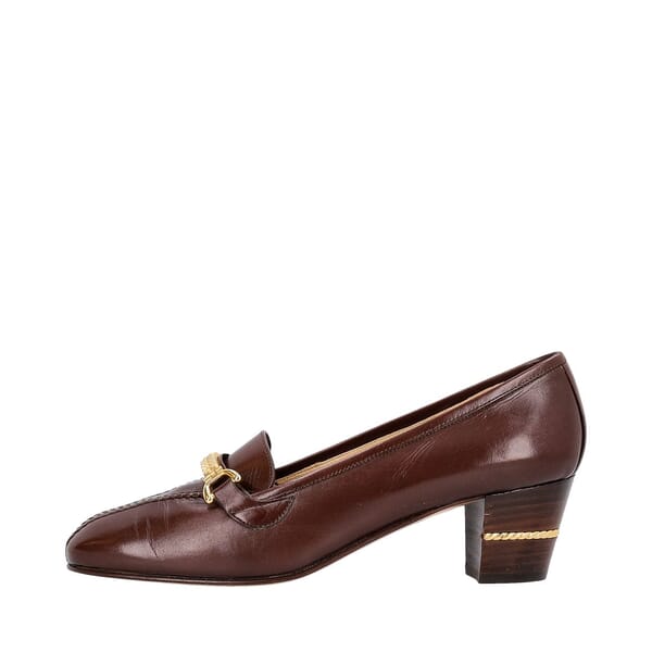 Vintage Leather Rope Detail Pumps Brown