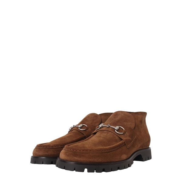 Suede Horsebit Ankle Boots Brown