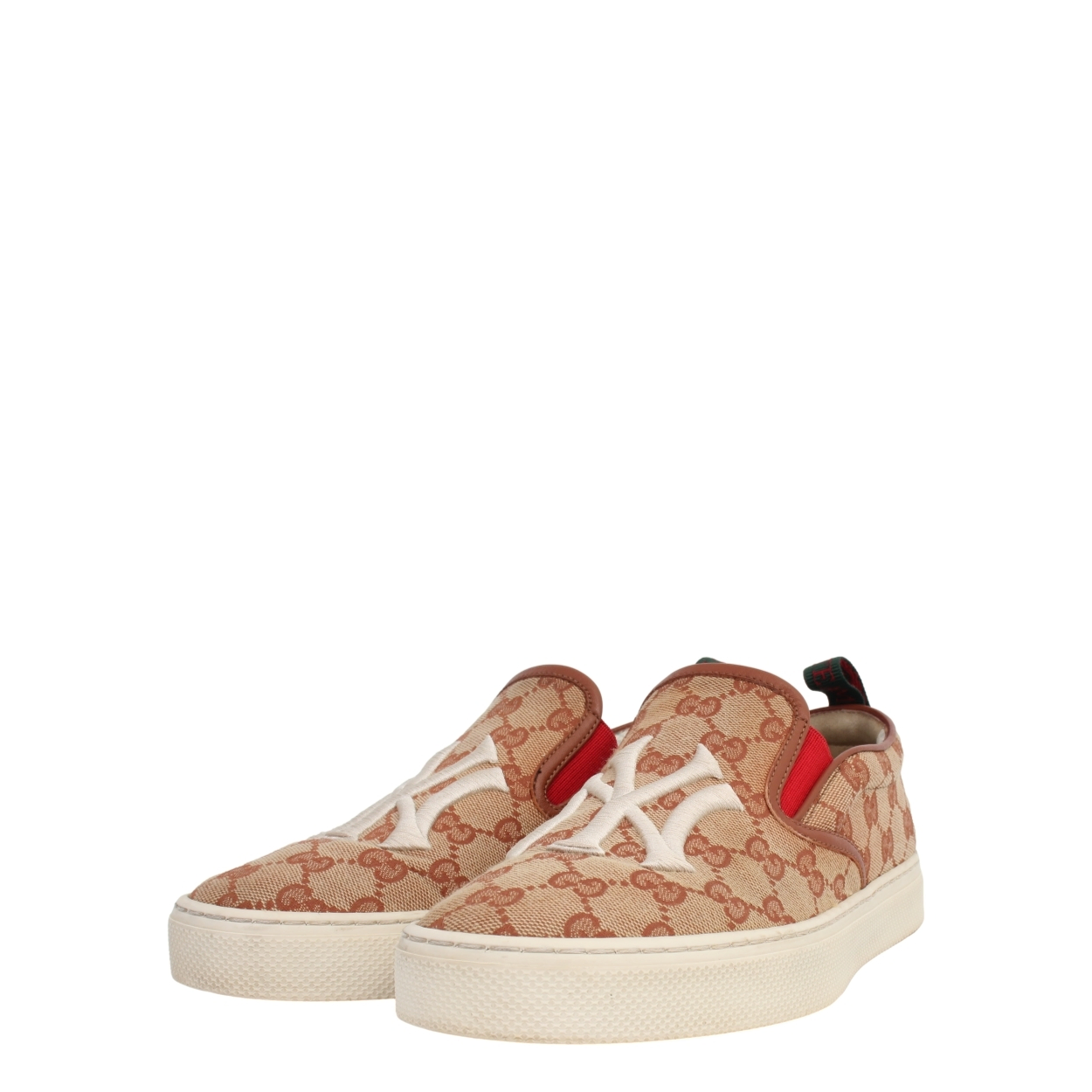 GUCCI x MLB Canvas NY Yankees Slip-On Sneakers Beige/Brick Red