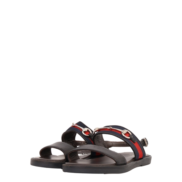 Leather Kids Web Sandals Black