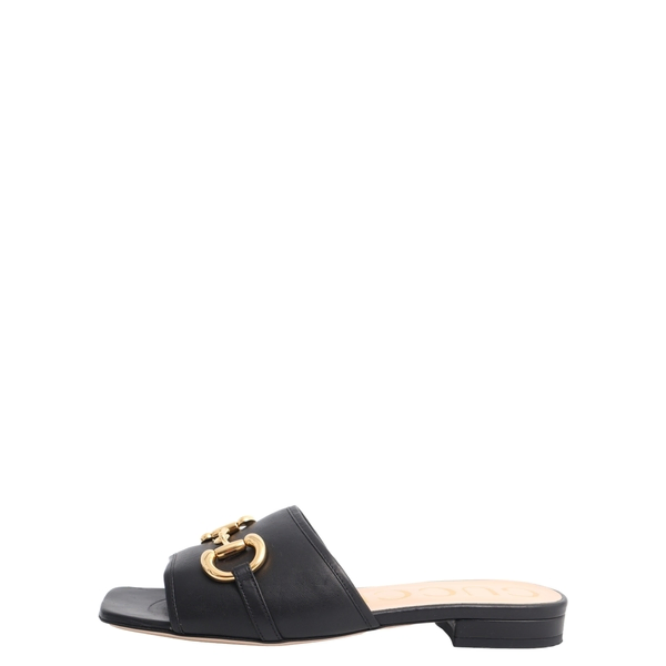 Leather Horsebit Slides Black