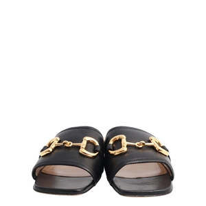 Leather Horsebit Slides Black, view 3