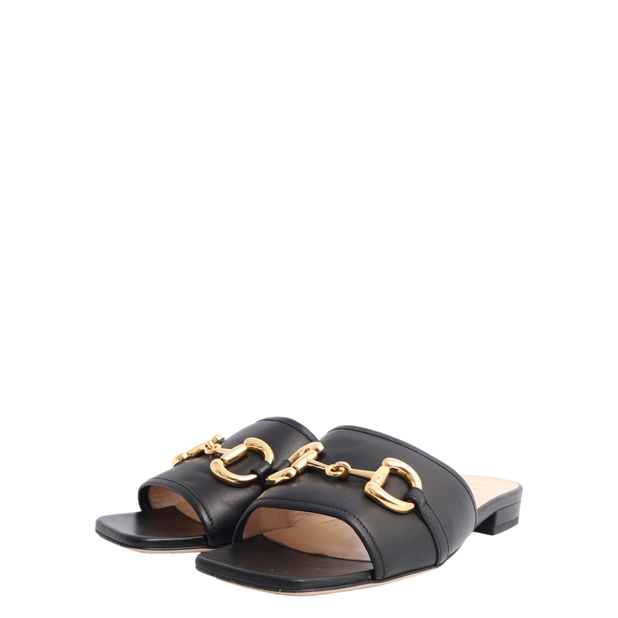 Leather Horsebit Slides Black