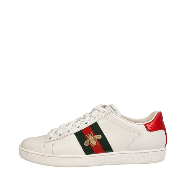 Leather Ace Web Bee Sneakers White