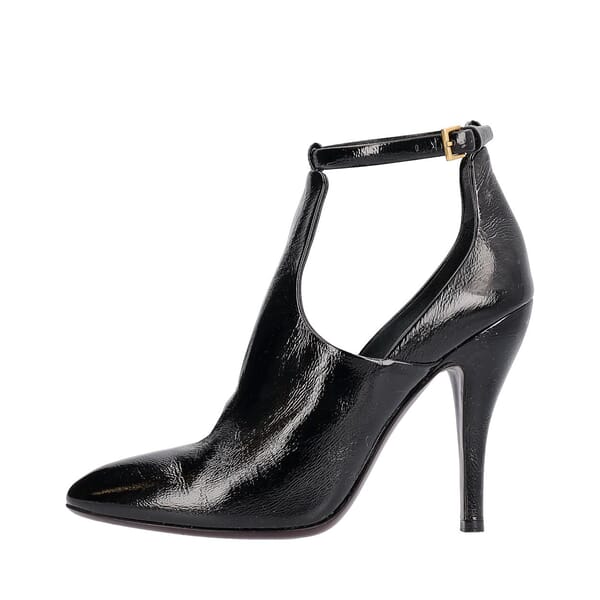Leather Ankle Strap Pumps Black