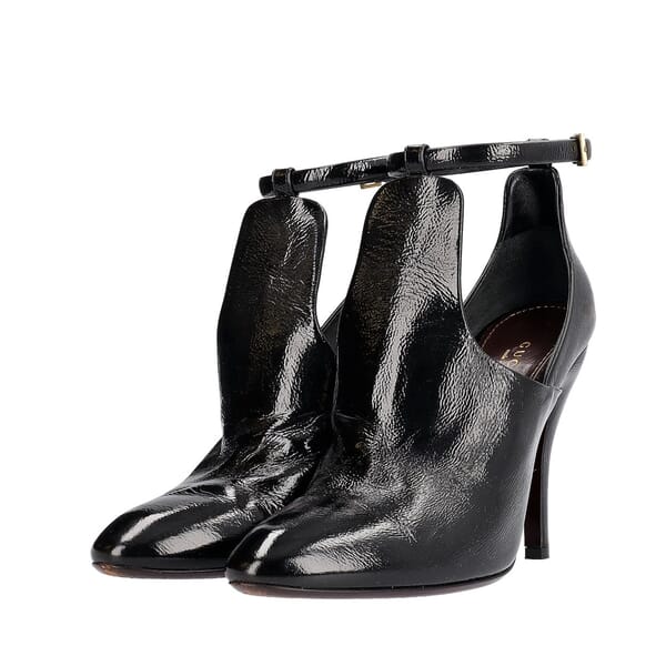 Leather Ankle Strap Pumps Black