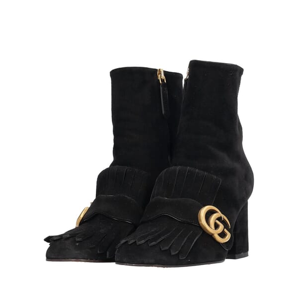 Suede Marmont GG Fringe Ankle Boots Black