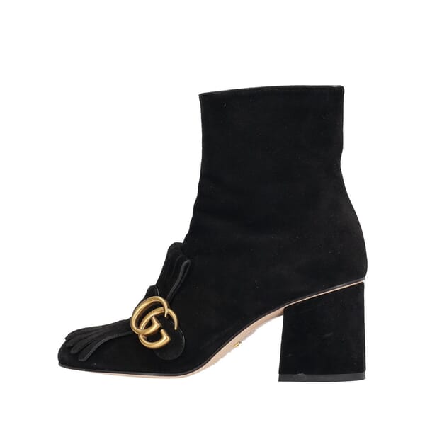 Suede Marmont GG Fringe Ankle Boots Black