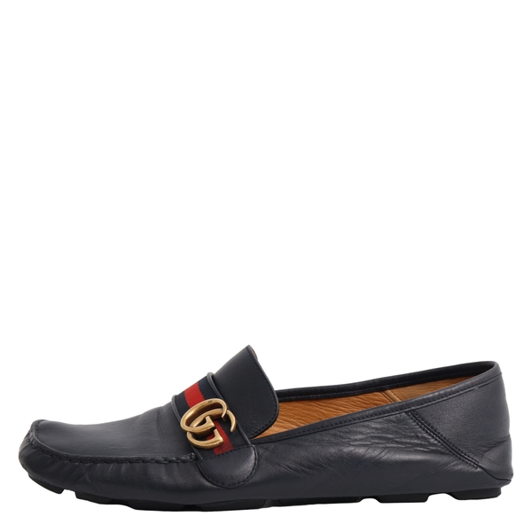 Leather GG Web Driving Loafers Navy