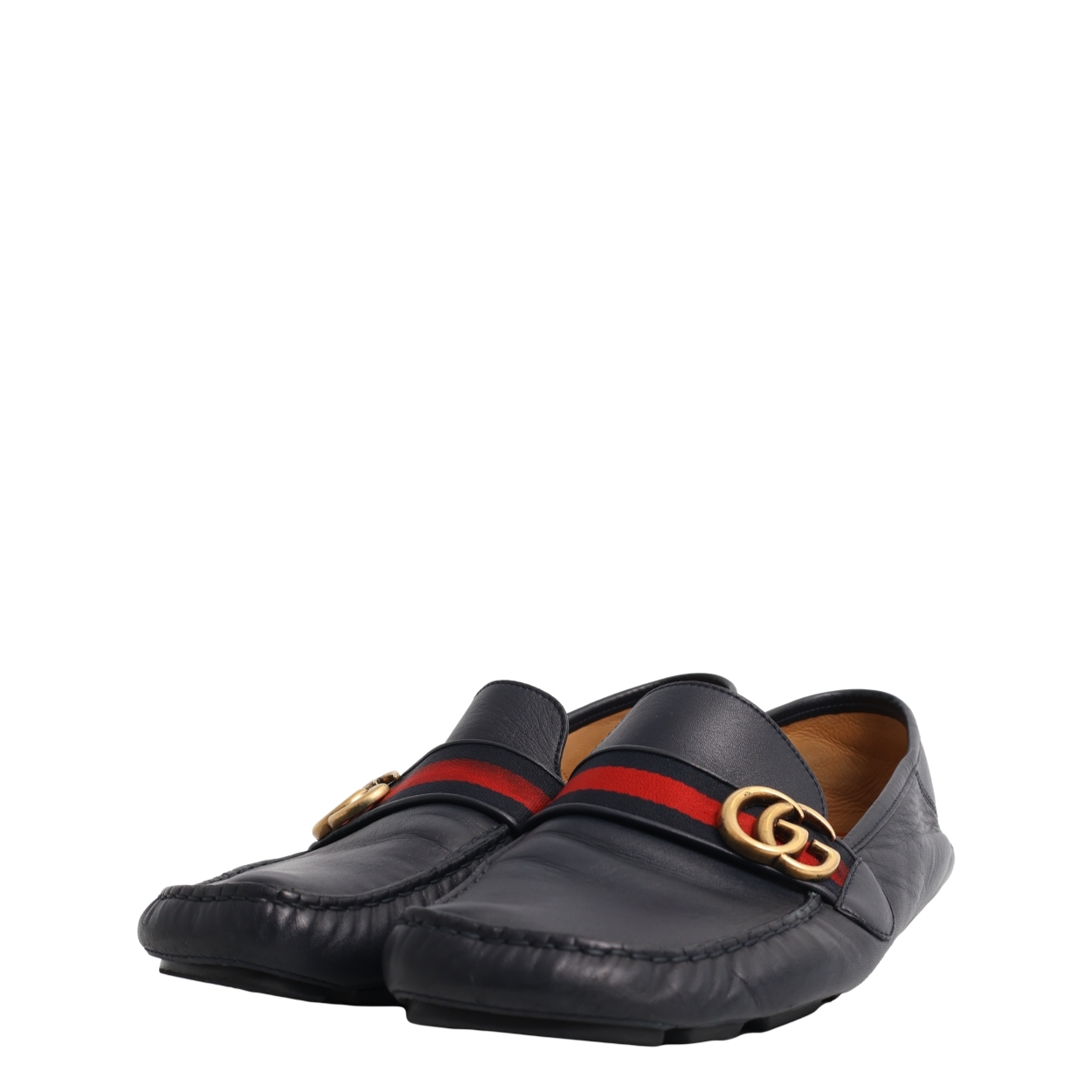 GUCCI Leather GG Web Driving Loafers Navy | Luxity