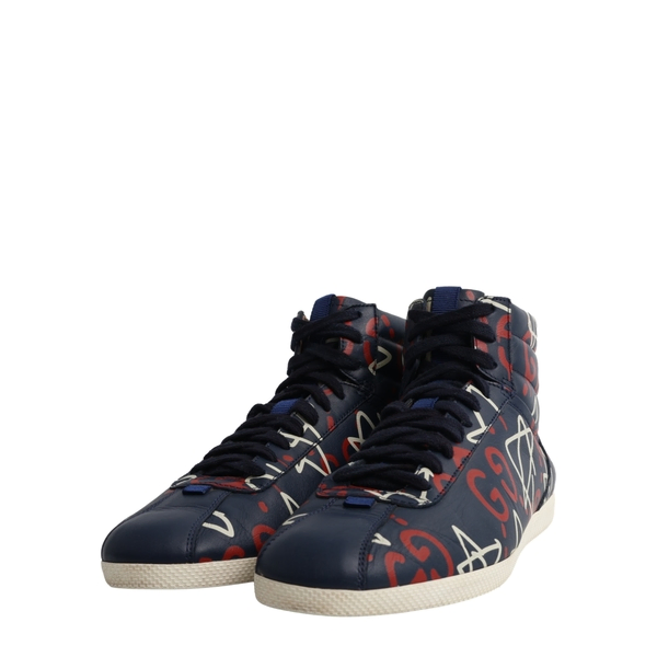 Leather Graffiti Ghost High Top Sneakers Navy