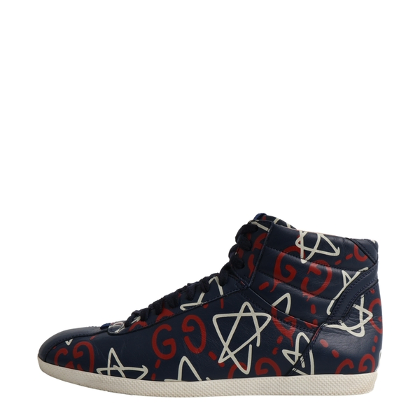 Leather Graffiti Ghost High Top Sneakers Navy