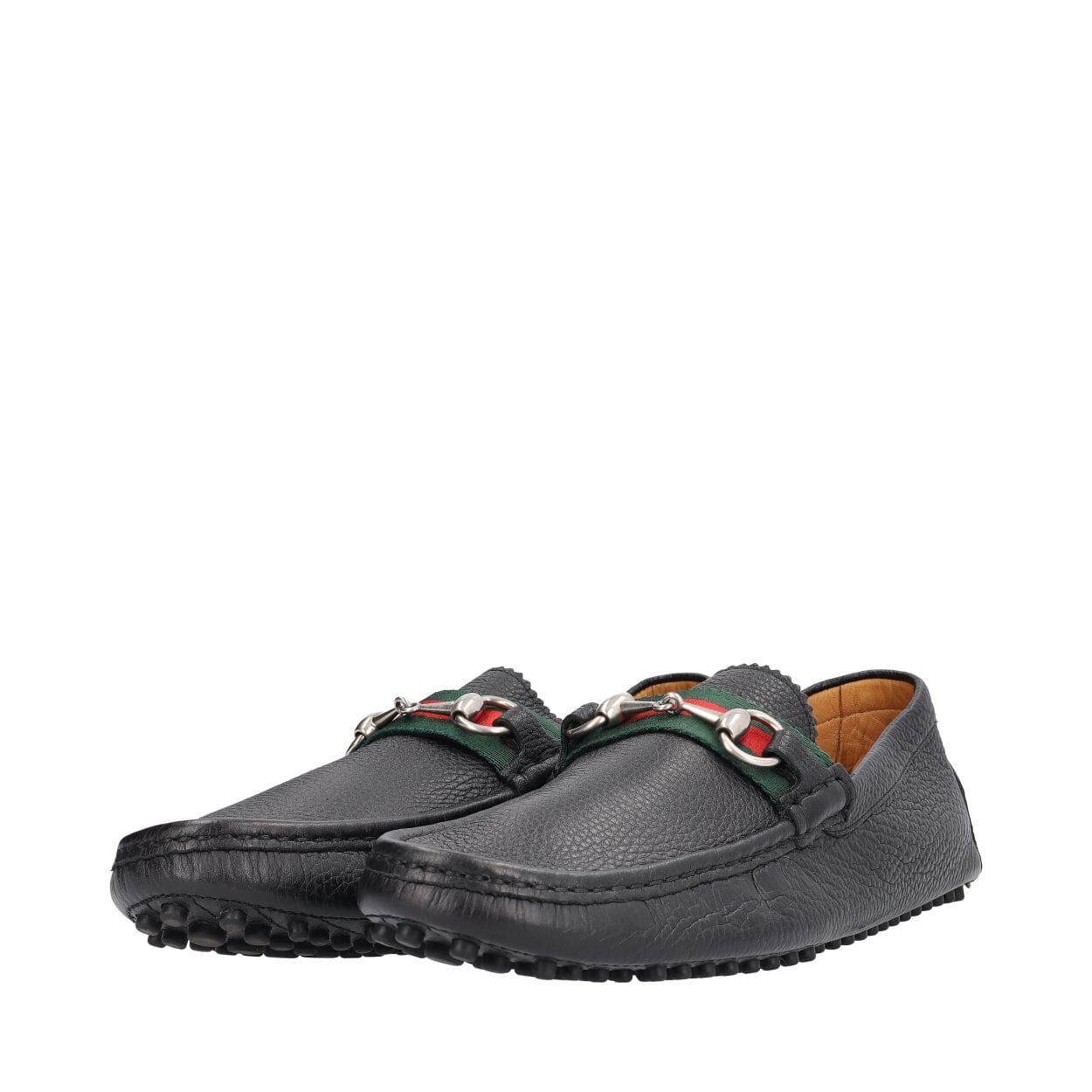 GUCCI Leather Horsebit Web Driving Shoes Black | Luxity