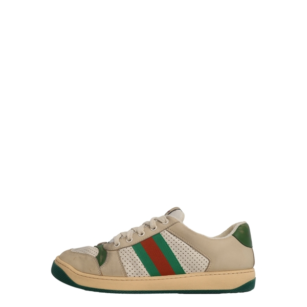 Mixed Material GG Distressed Screener Sneakers Ivory