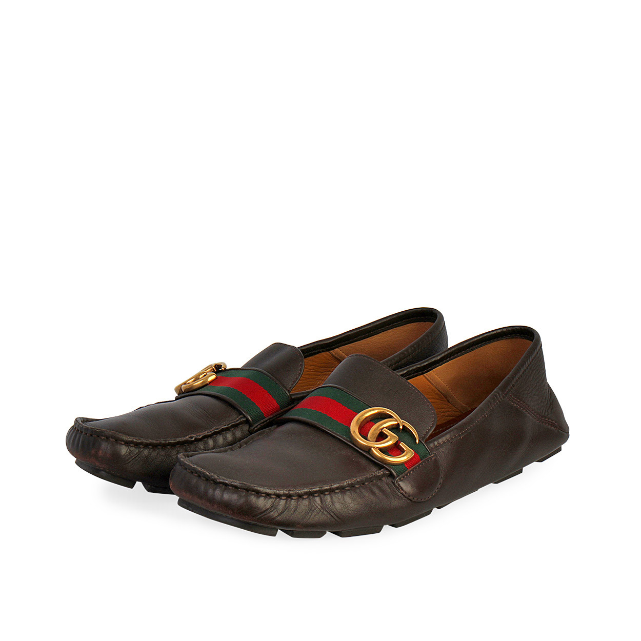 GUCCI Leather GG Web Driving Loafers Brown | Luxity