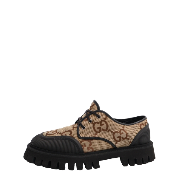 Canvas Maxi GG Lace Up Oxford Shoes Beige/Black