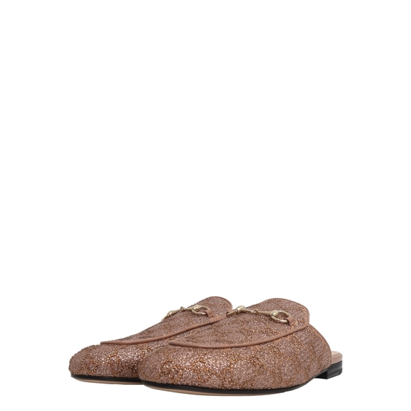 Mixed Material Crystal GG Princetown Mules Dusty Pink