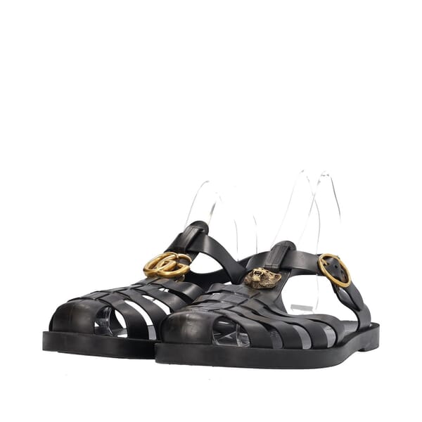 Rubber Double G Buckle Sandals Black
