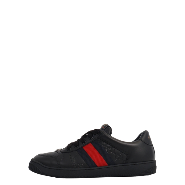Embossed Leather Screener Sneakers Black