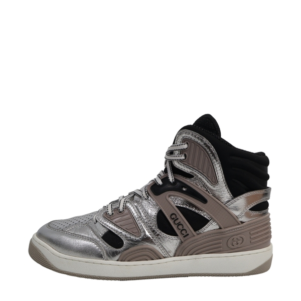 Mixed Material Basket High Top Sneakers Silver/Black