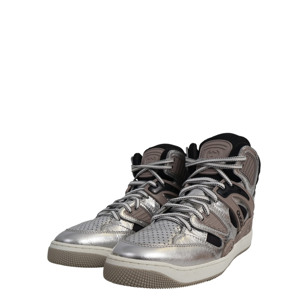 Mixed Material Basket High Top Sneakers Silver/Black