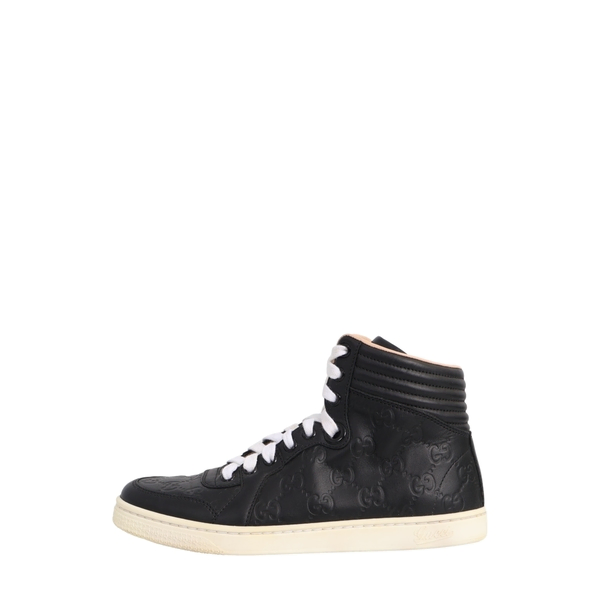 Leather GG Embossed High Top Sneakers Black